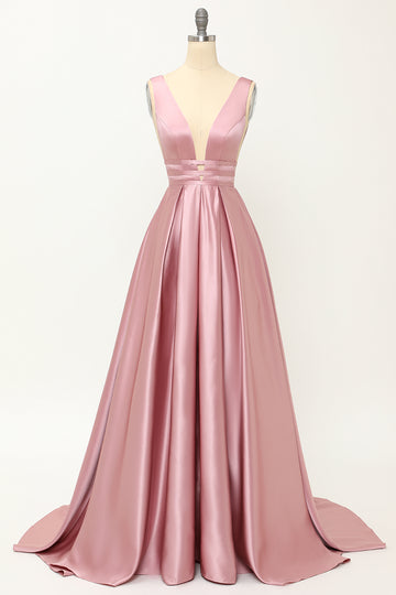 Blush Satin Lang Prom Kjole